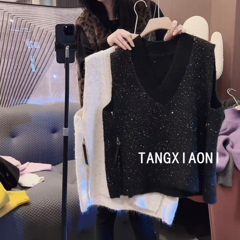 3店 两色设计师款 拉链马甲 闪闪