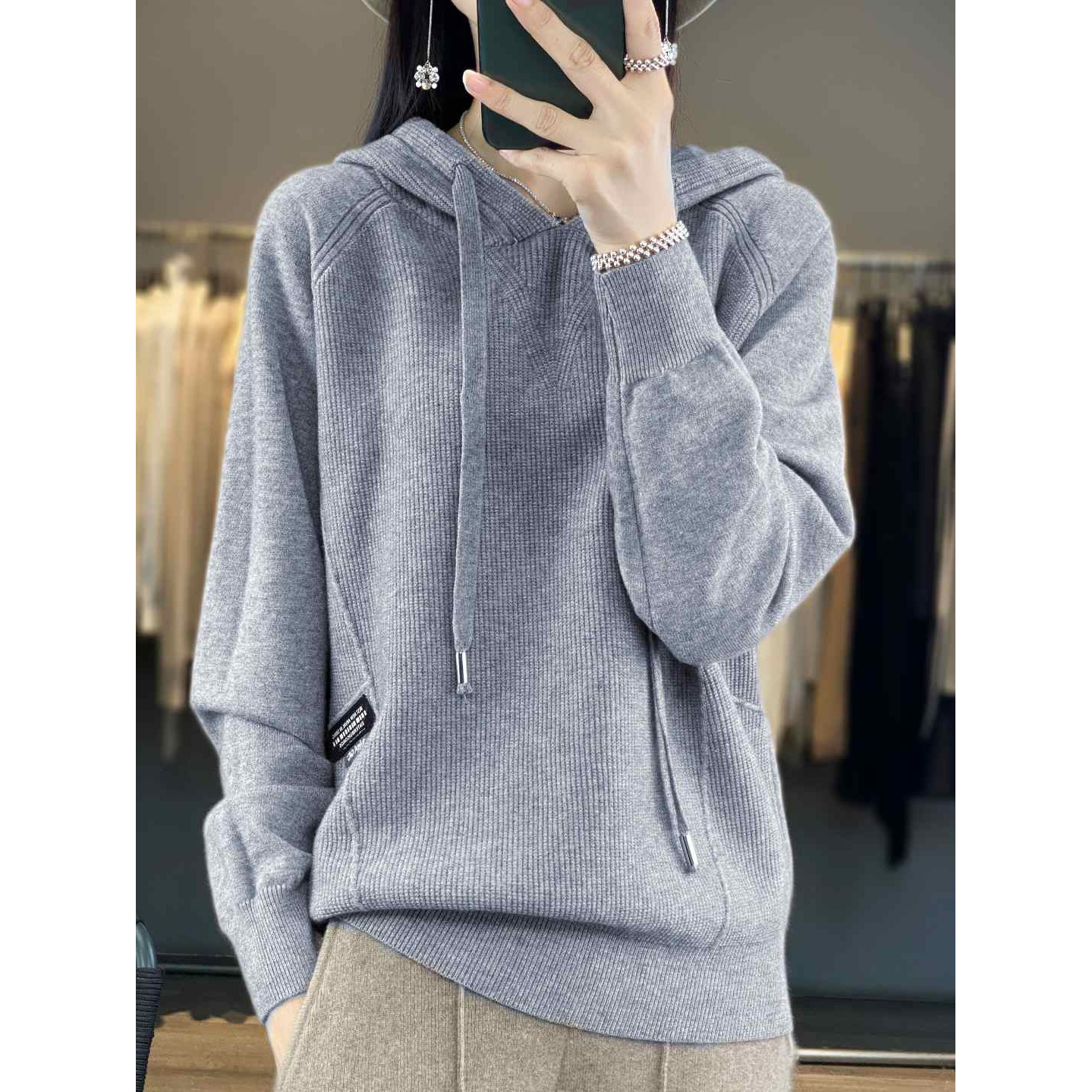 【羊毛】连帽卫衣女2025新款帽衫打底衫针织衫休闲大码毛衣女