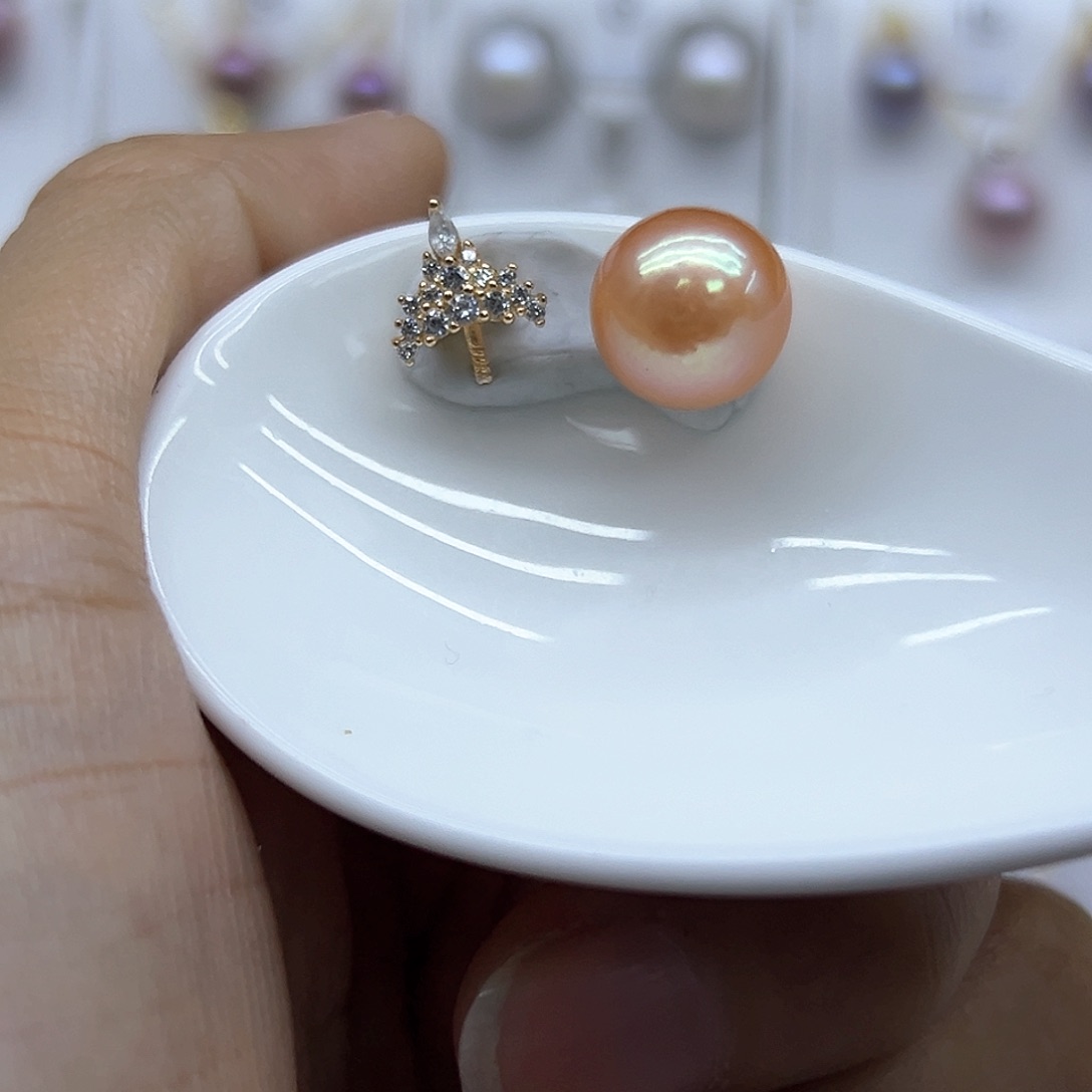 淡水珍珠颈饰银S925镶嵌@*籁19冰雪金色扣不带链子