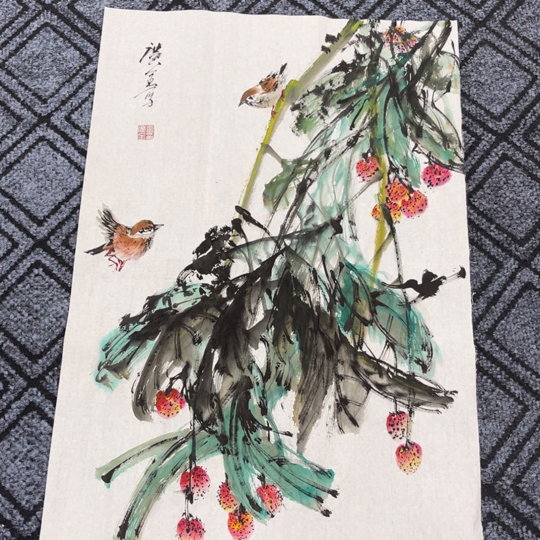 国画四尺三开花鸟