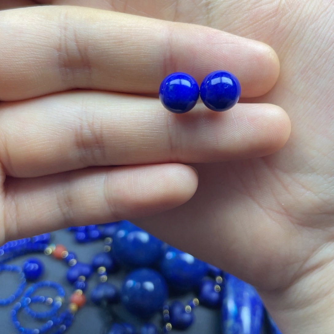 青金石银S925镶嵌圆珠耳钉