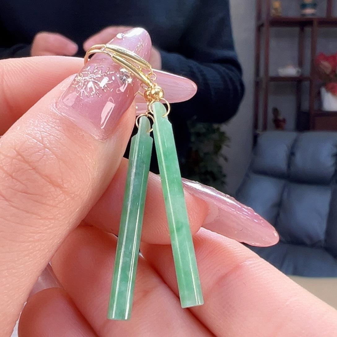 翡翠耳饰18K金镶嵌耳环19