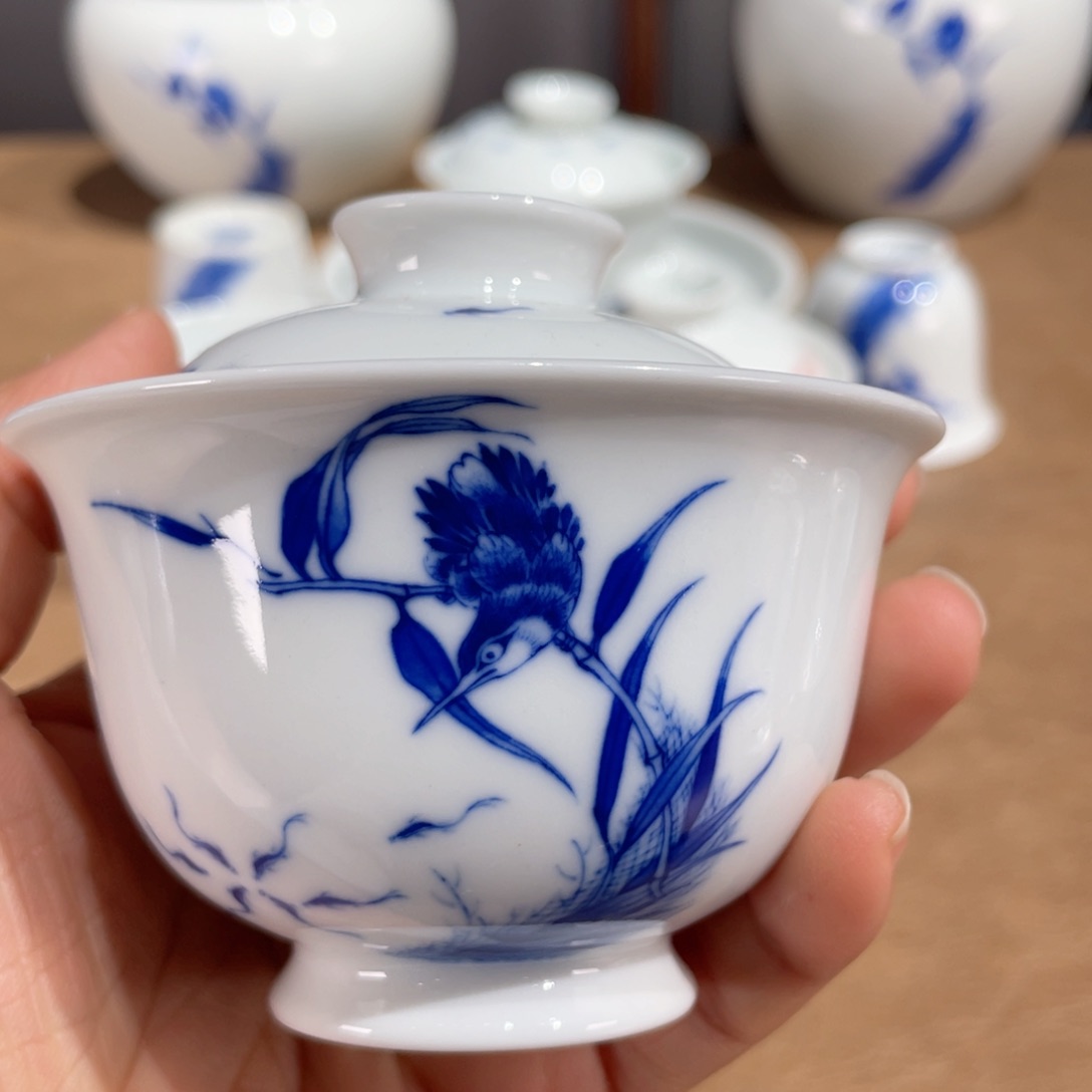 杯小桥单翠两才盖碗