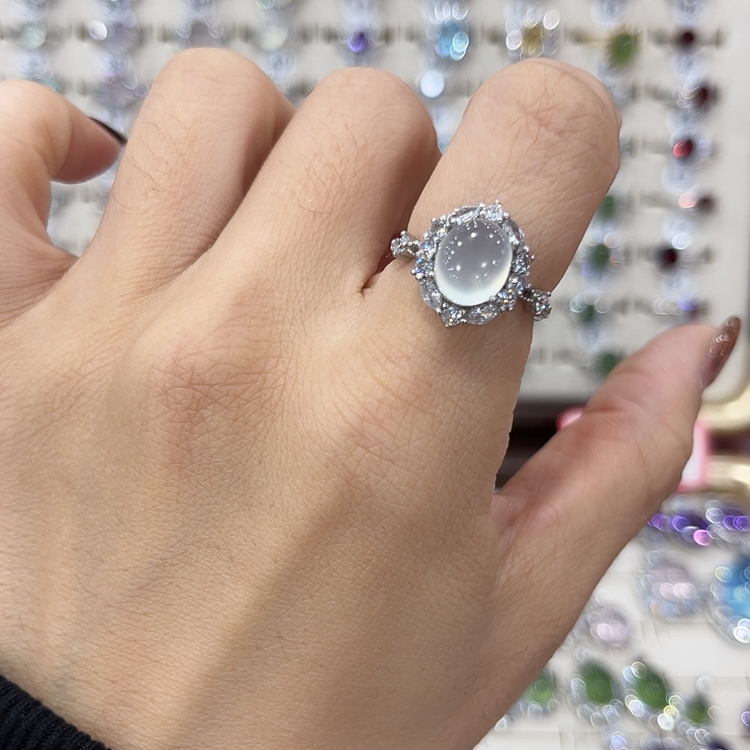 流***包蛇纹石玉银S925镶嵌戒指