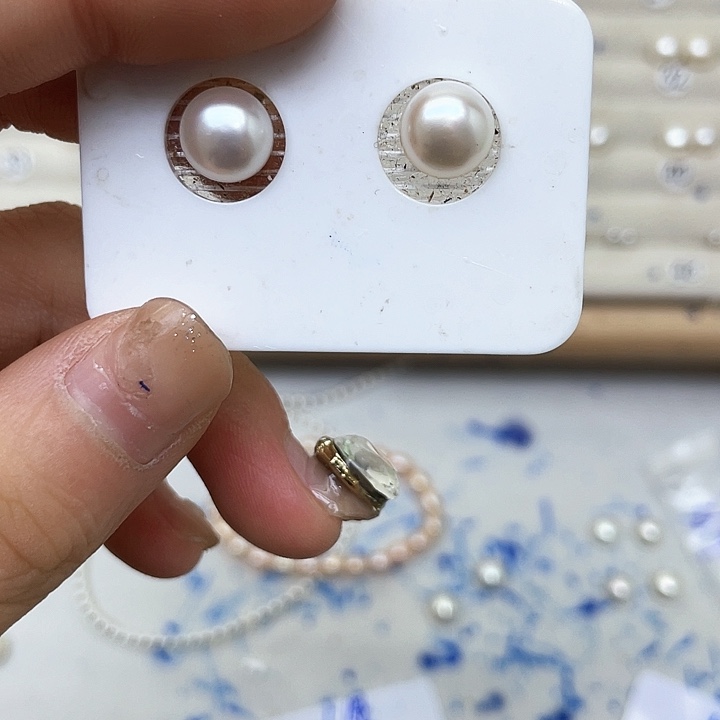 淡水珍珠耳饰银S925镶嵌闪**场