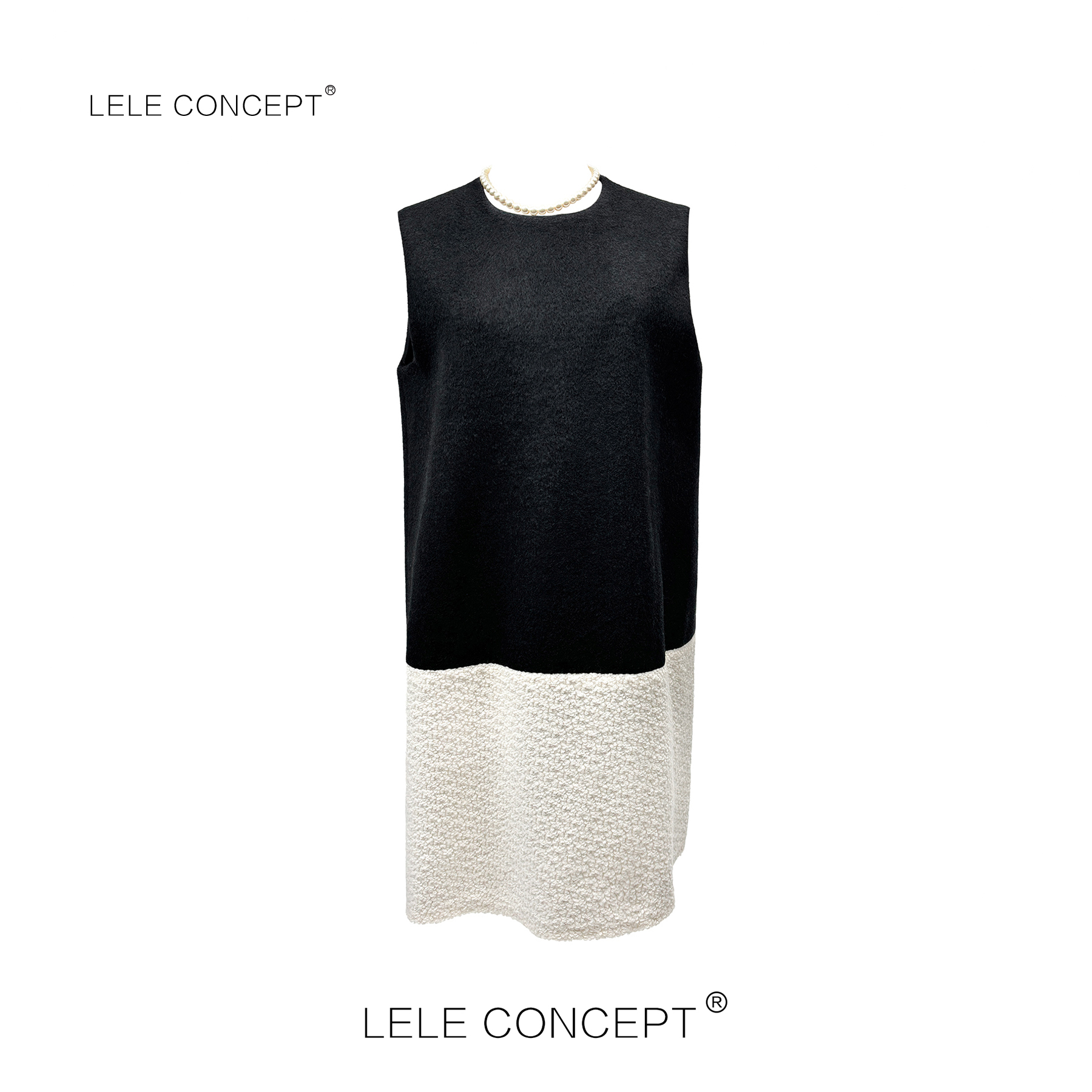 LELE CONCEPT丨新款法式轻奢优雅款拼接白边连衣裙Q0448