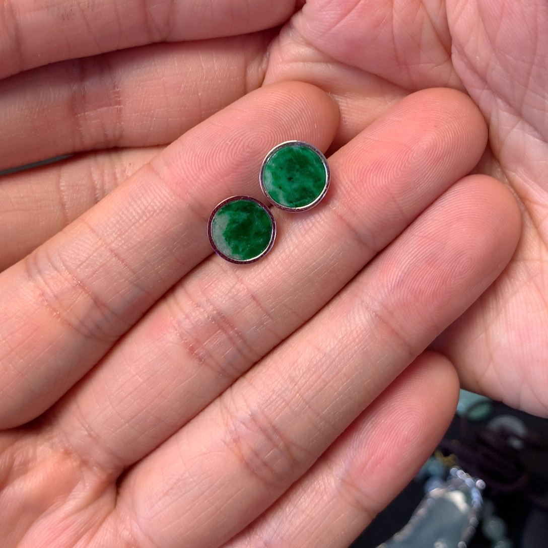 翡翠耳饰银S925镶嵌刘*刘哦小耳钉