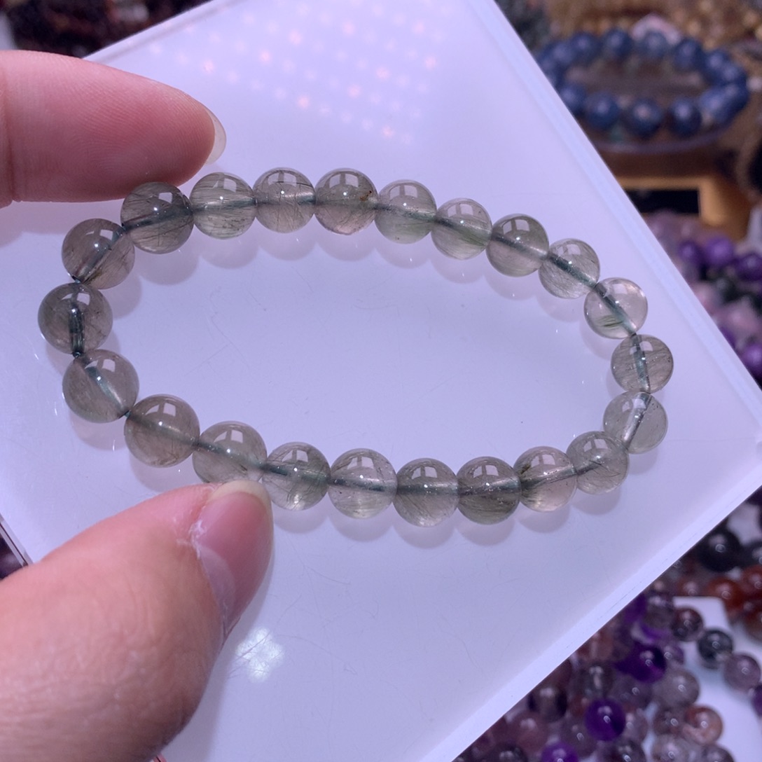 水晶手链未镶嵌8.8mm绿兔毛