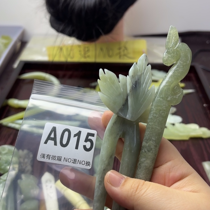 蛇纹石玉发饰合金好**莲