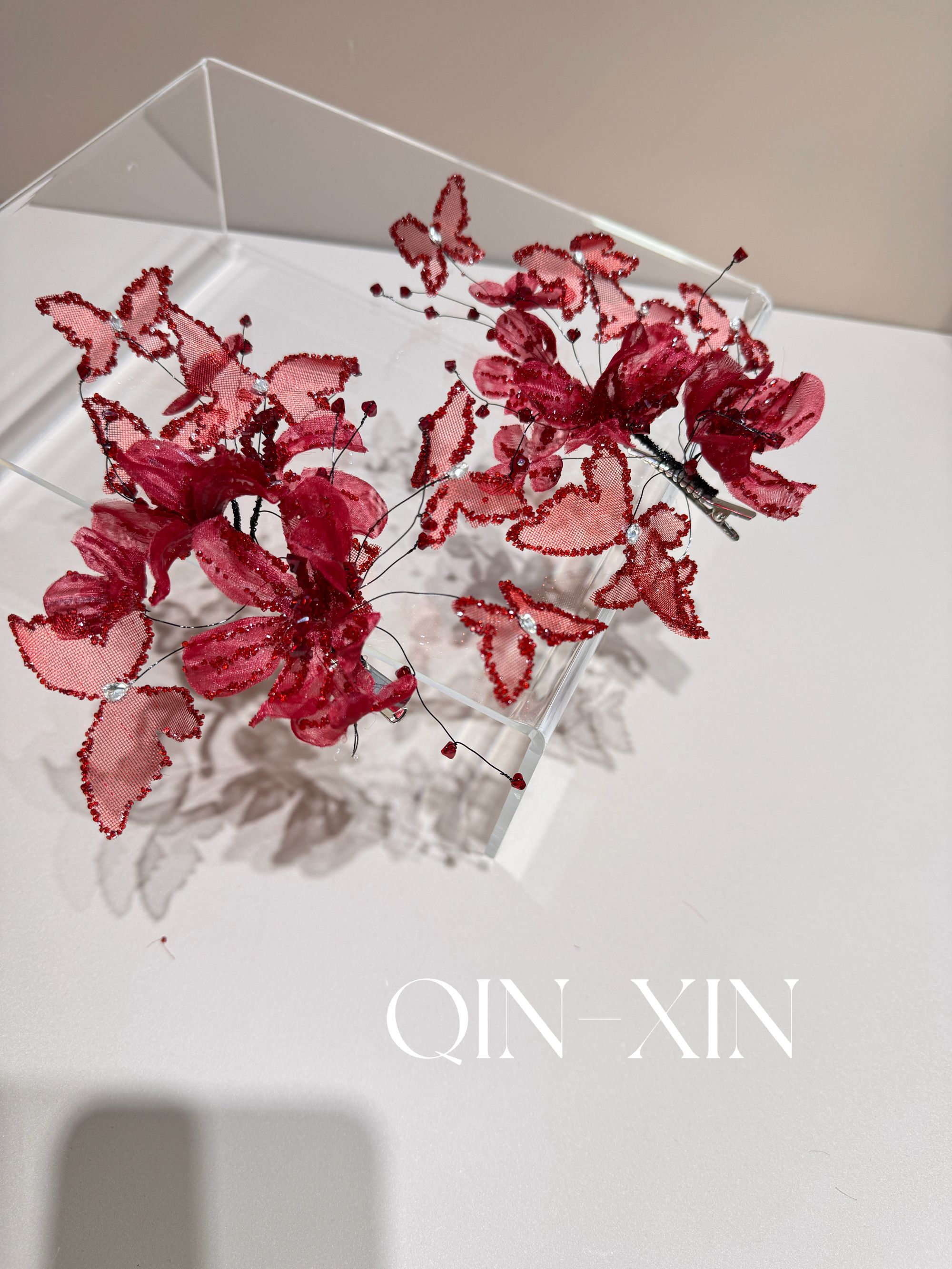 沁心｜E42手作蝴蝶纱花新娘对夹