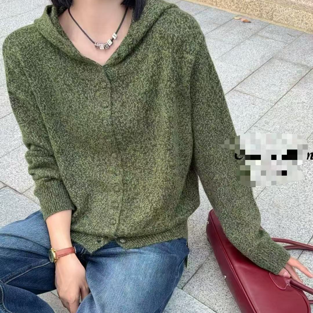 [ 韩衣舍] 连帽针织开衫单排扣长袖软糯保暖毛衣