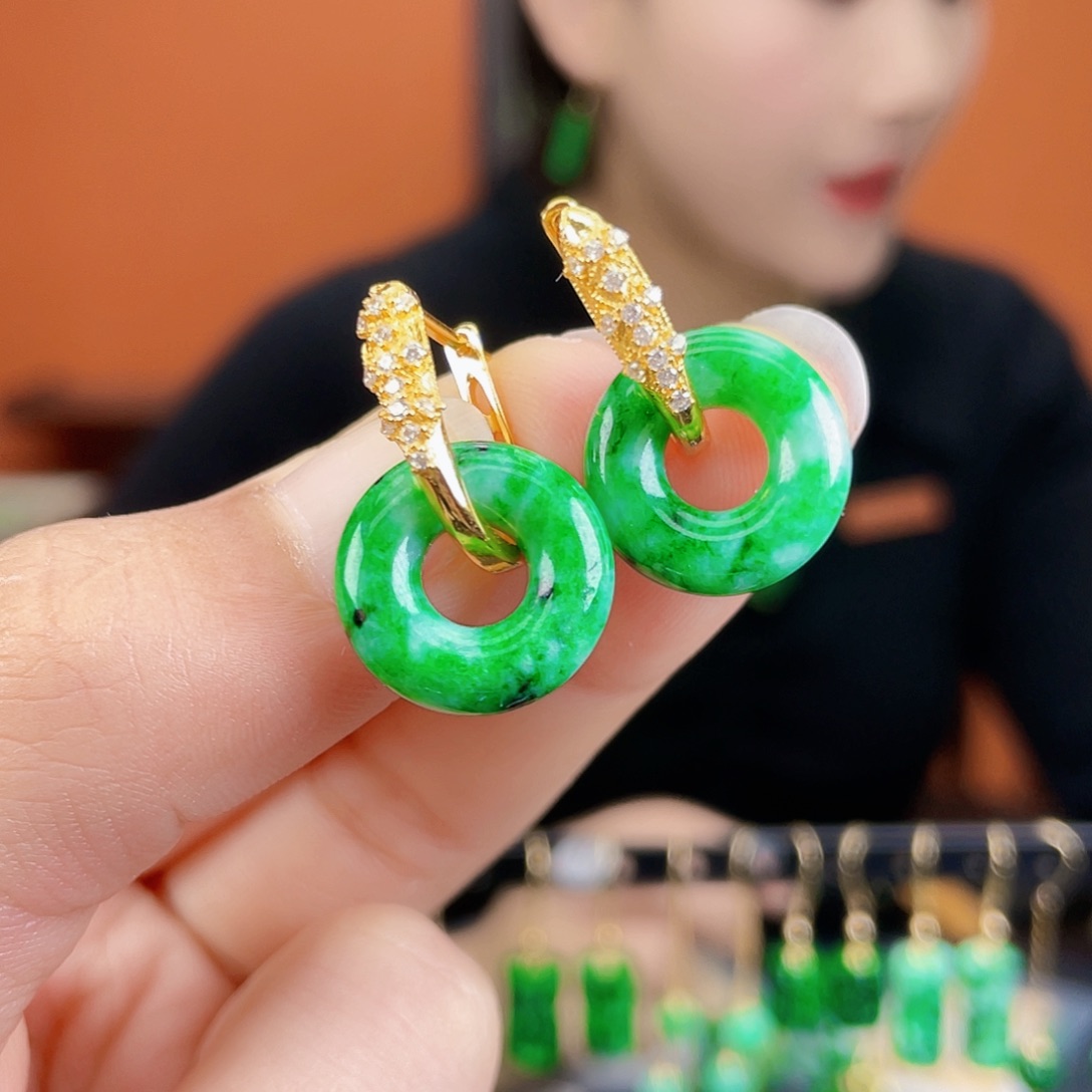 翡翠银S925镶嵌耳饰