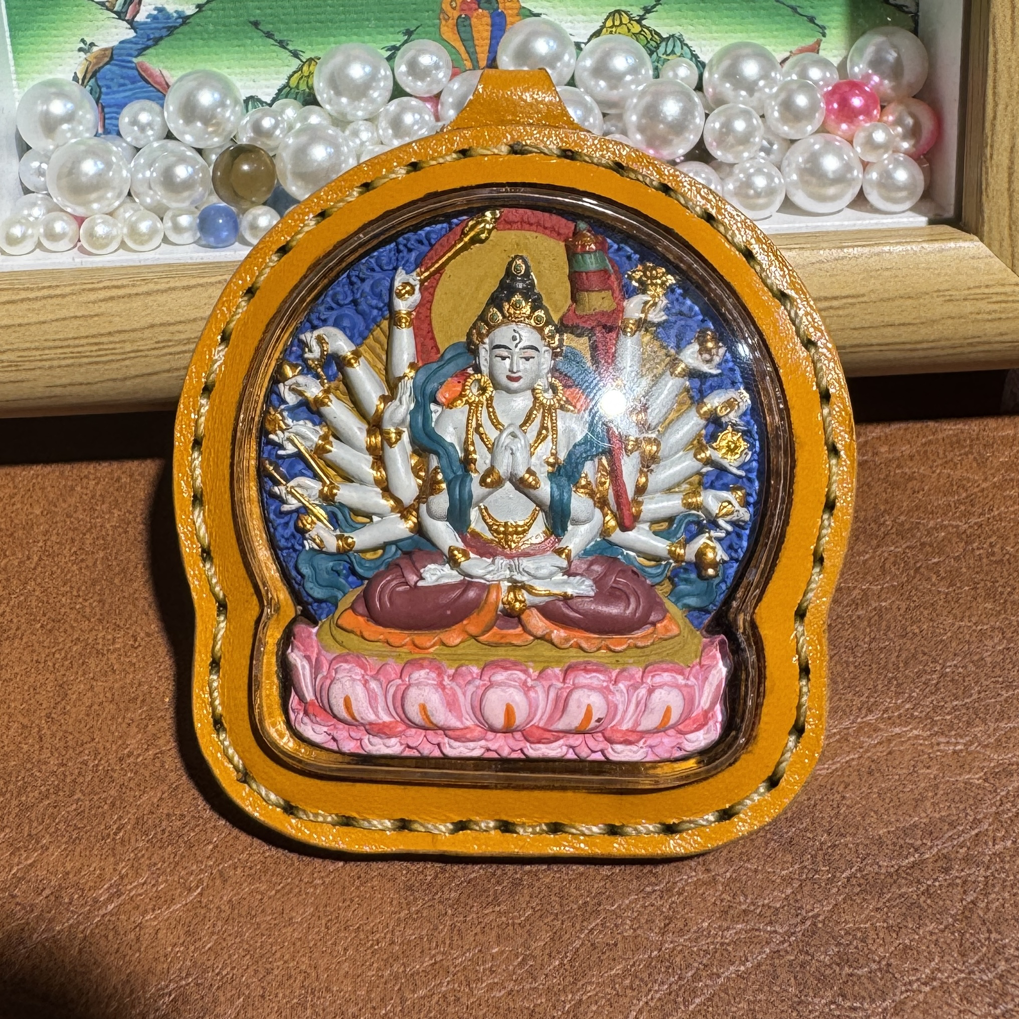 准提佛母立体唐卡擦擦牛皮壳