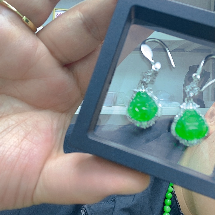 翡翠颈饰14K金镶嵌佛公耳钩