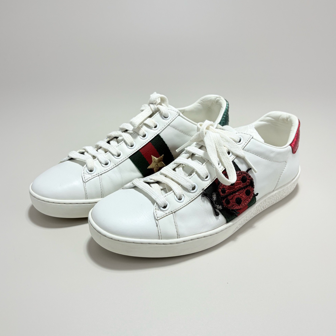95新 GUCCI/古驰 GUCCI古驰菠萝瓢虫小白鞋 35.5码 95新13741