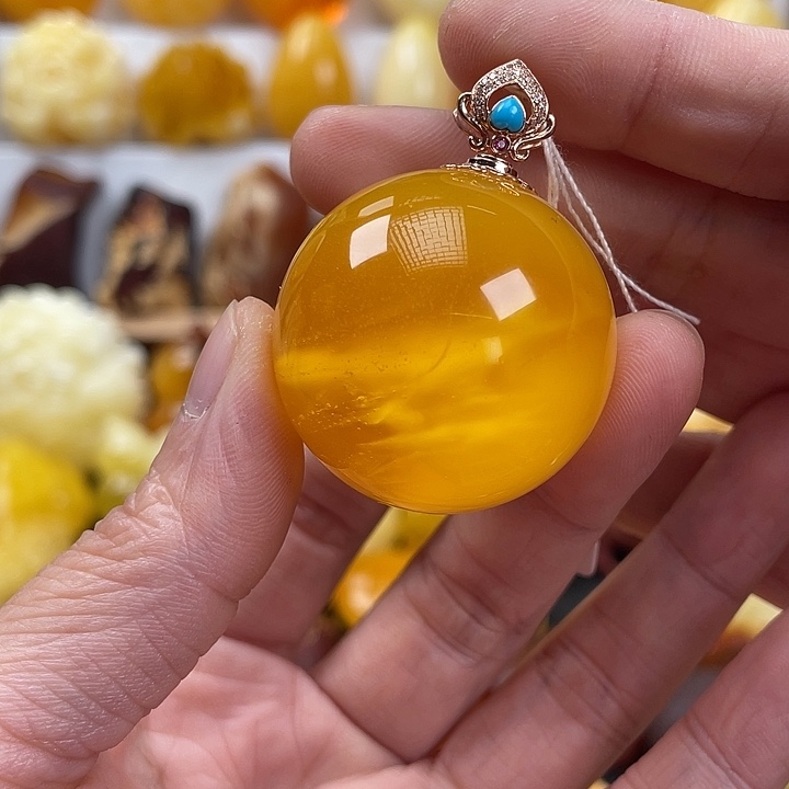 蜜蜡项链18K金镶嵌21.6克