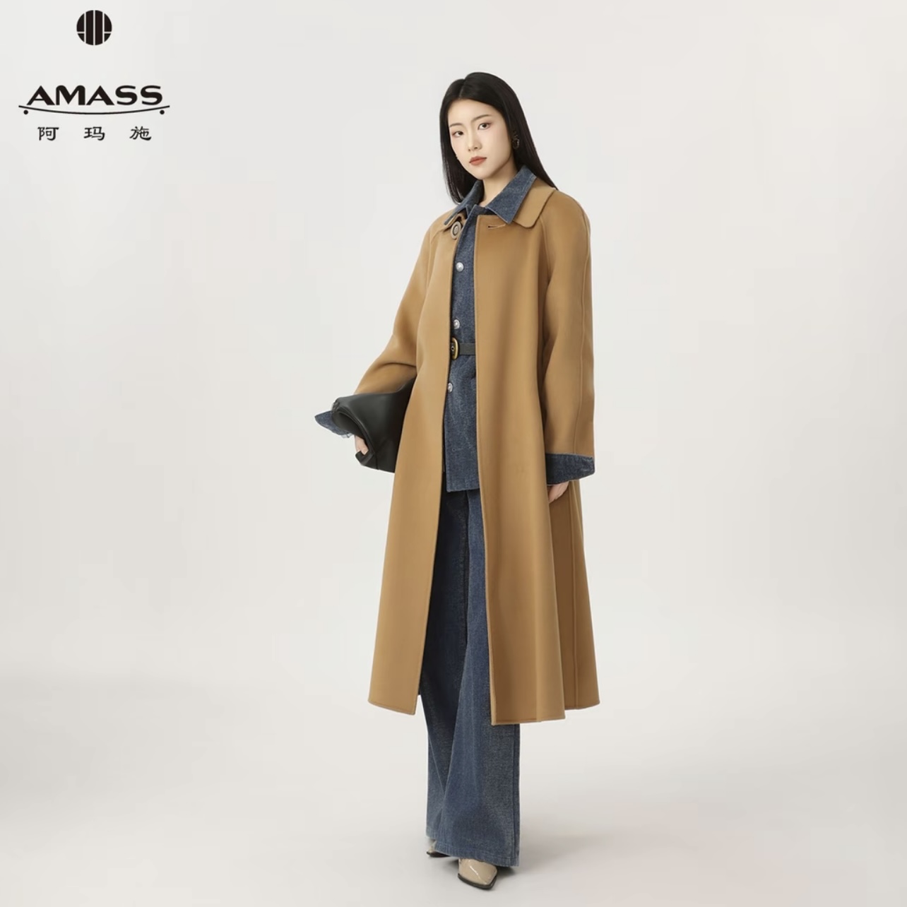 AMASS阿玛施山羊绒冬季琥珀系高级感时髦收腰大衣外套540074