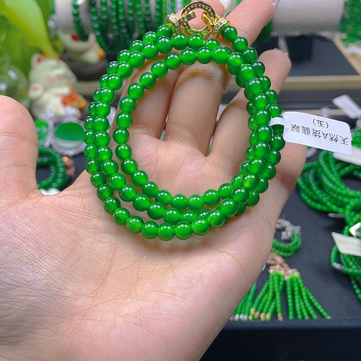 翡翠颈饰未镶嵌迷*路高冰满色龙阳绿6