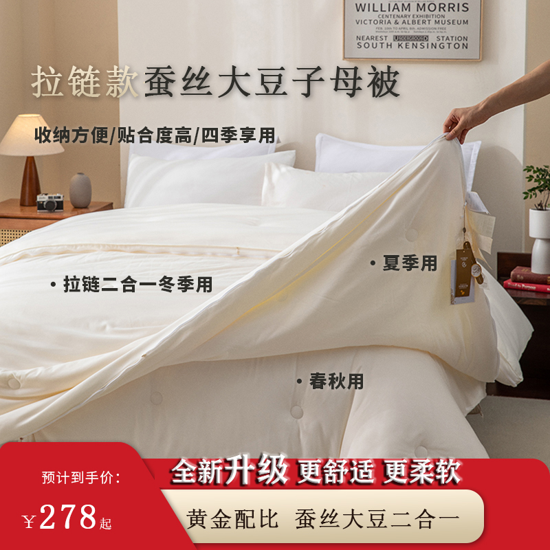 蚕丝大豆二合一子母被四季被子秋冬款被芯加厚床上用品结婚喜被