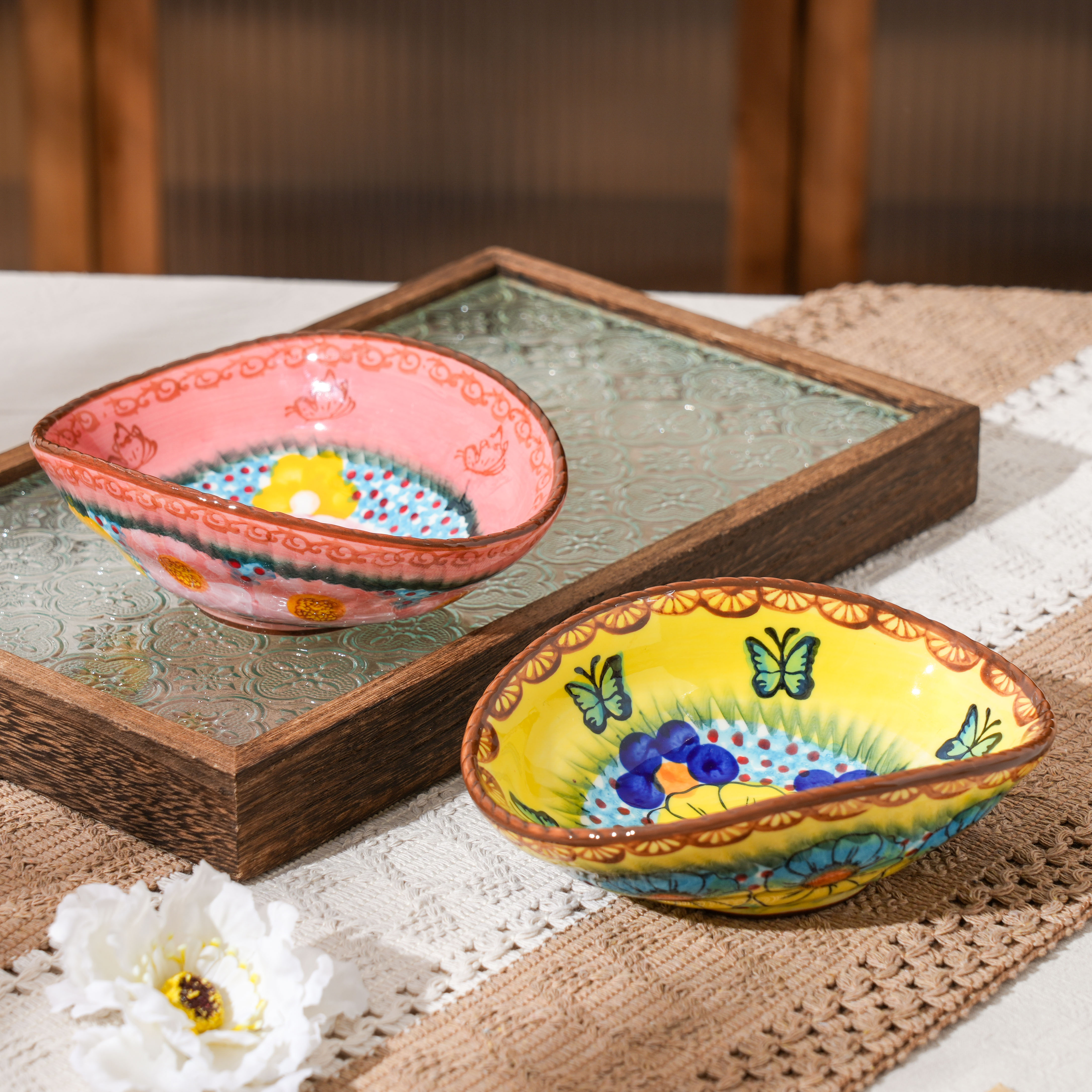 【SILESIA/出口原单】手绘樱花雪月/琉璃黄彩-元宝小碗两个装