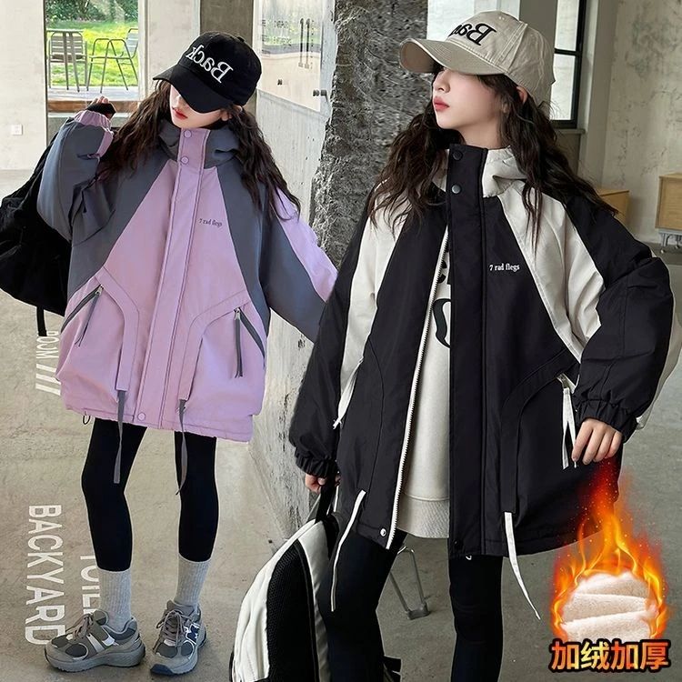 女童派克服棉服冬款加绒外套2025新款洋气女童时尚中长款派克棉服