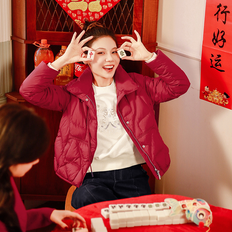 谭飞【新年红鹅绒服】松花江白鹅绒 中国红新中式羽绒服 立领短款