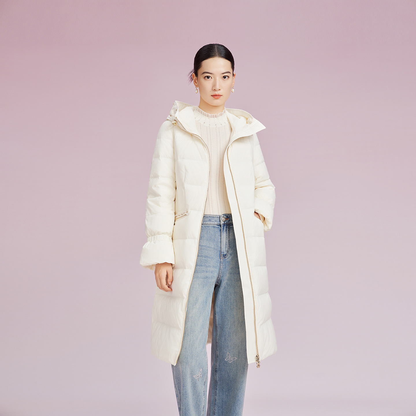 【商场同款】Lakoradior拉珂蒂时尚名媛秋冬新款气质荷叶袖羽绒服