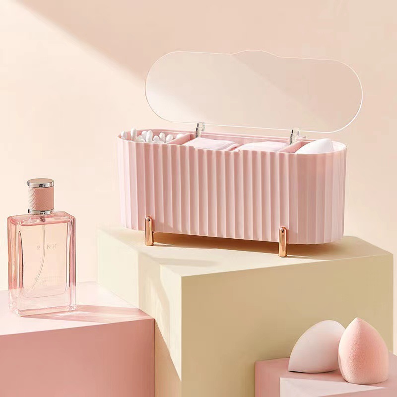 高品质桌面防尘化妆品棉签收纳盒透明带盖收纳架卸妆棉美妆蛋口