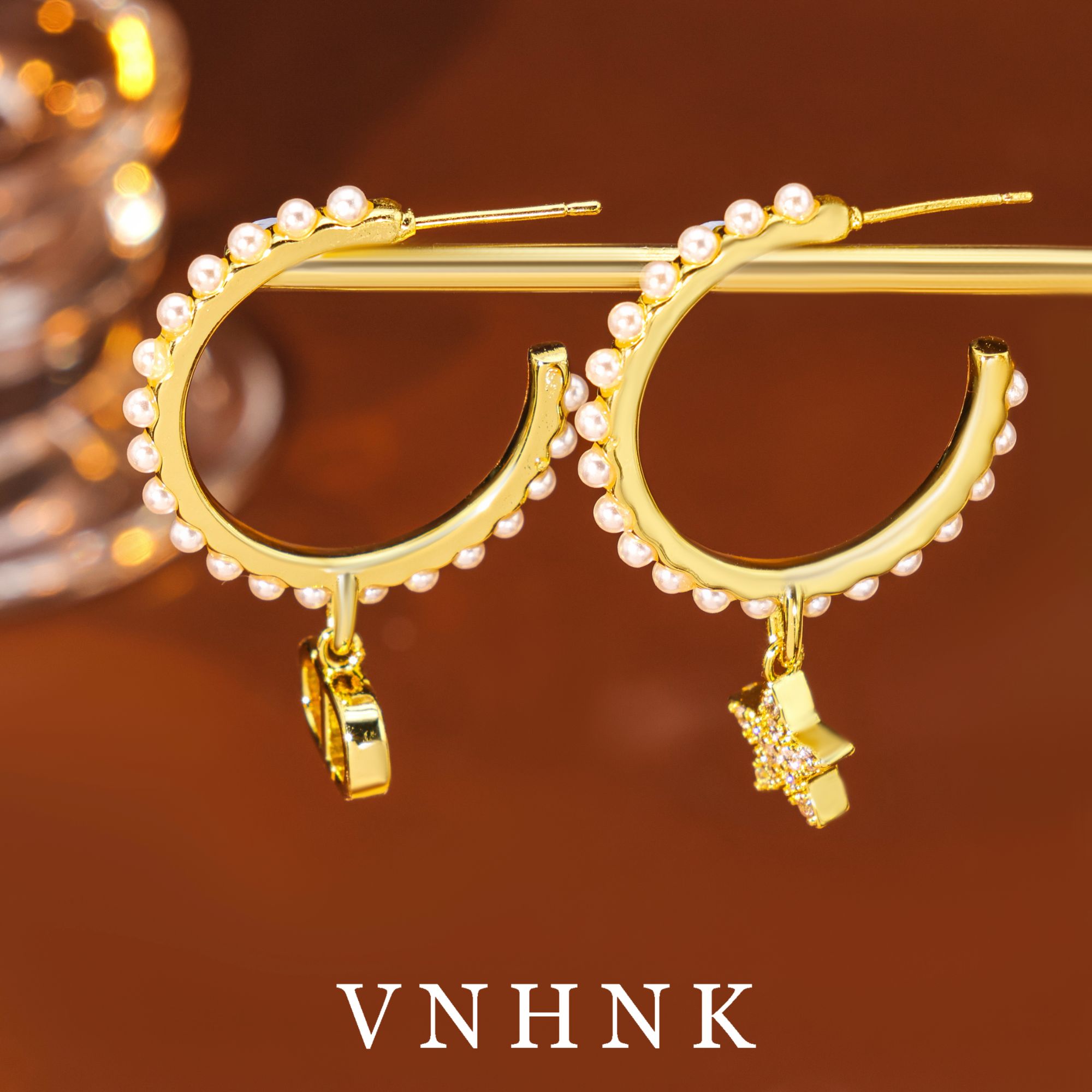 铜合金仿珍珠耳饰 美可儿   H438   金色(22mm3mm)百搭耳环