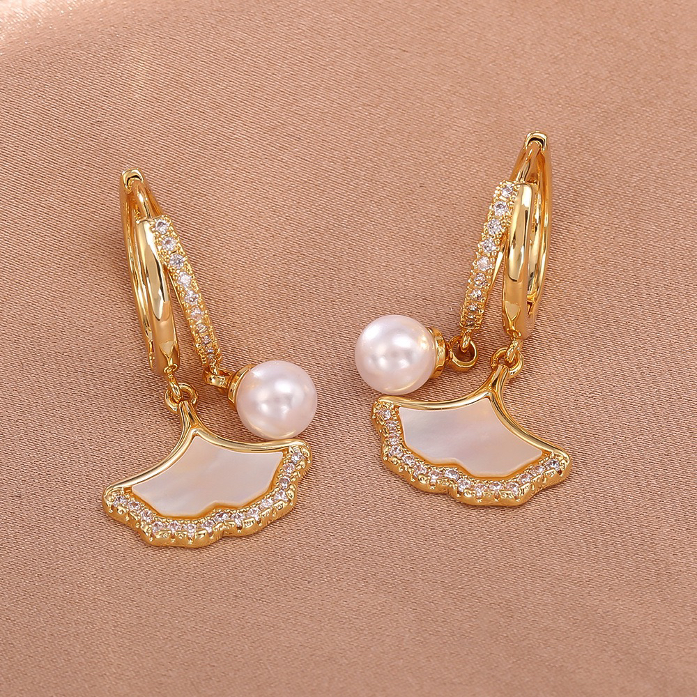 铜合金耳饰 合金耳饰 韩系轻奢高级感银杏叶耳环时尚小众百搭