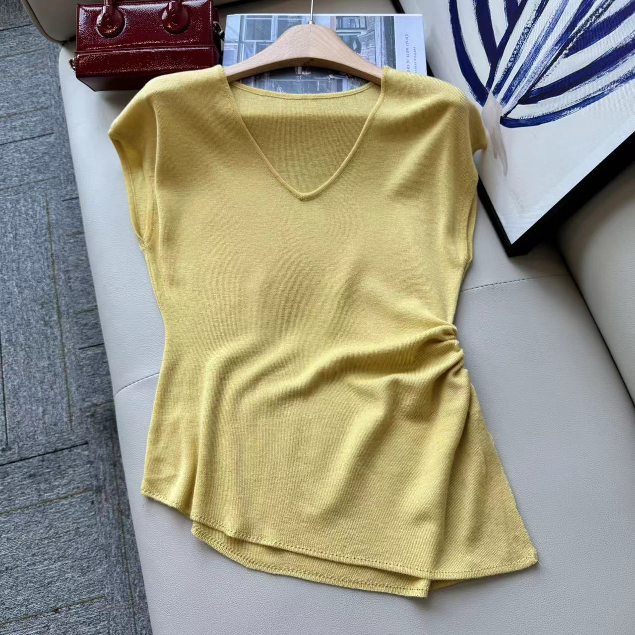 深圳南油白桃美美时髦小心机时尚夏季气质百搭收腰显瘦上衣A1421