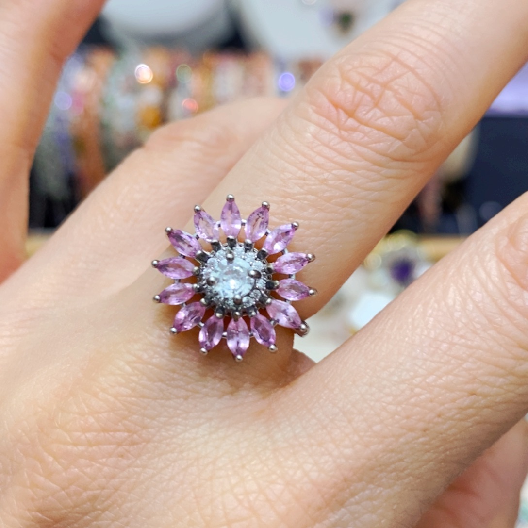 彩色蓝宝石戒指银S925镶嵌