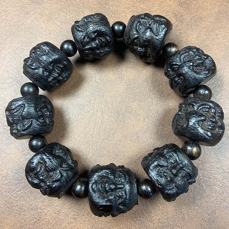 黑檀木罗汉喜怒哀乐手串文玩精雕四面佛手串20mm