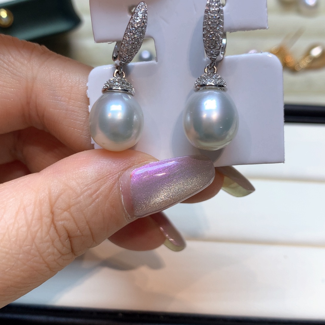 银S925镶嵌海水珍珠耳饰