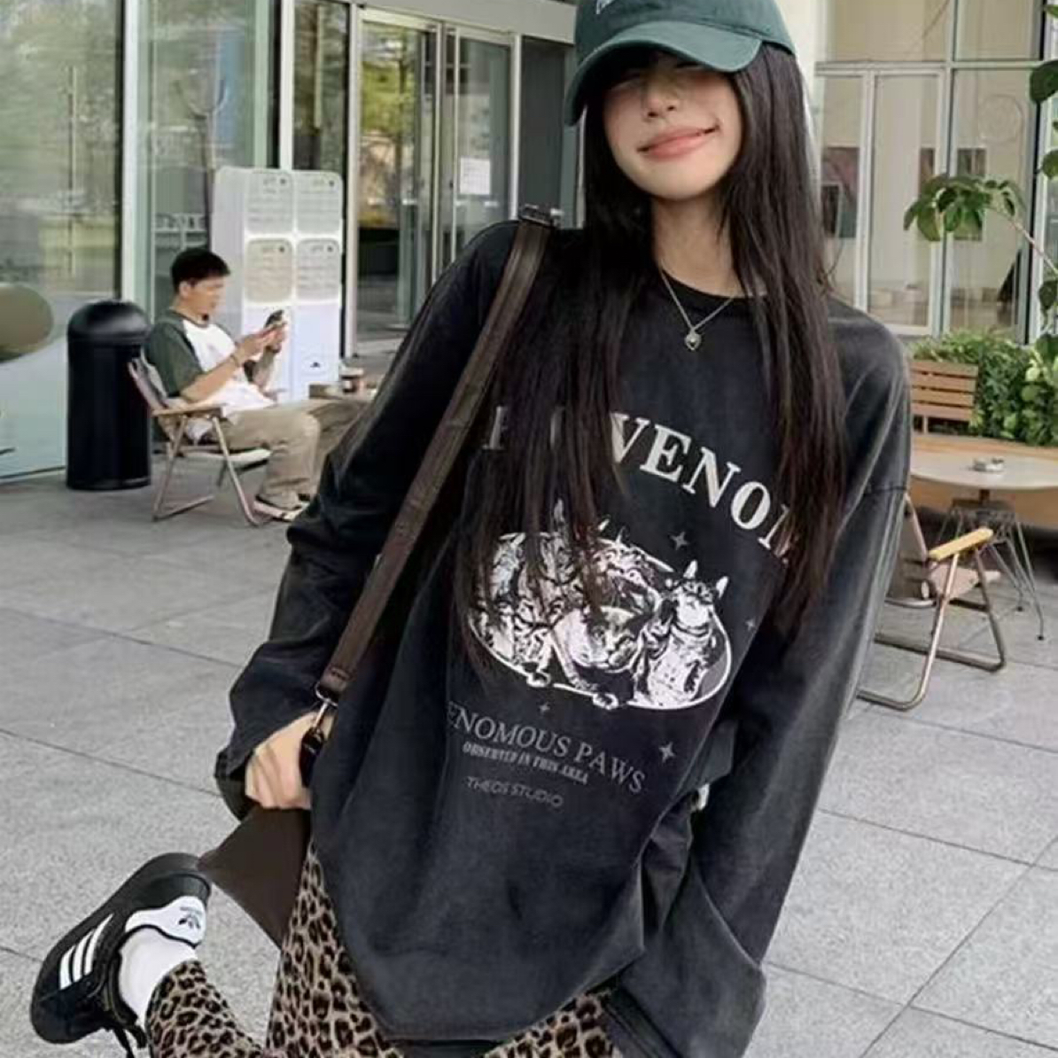 韩国东大门25年ins博主同款美式高街复古水洗做旧纯棉常规款长袖