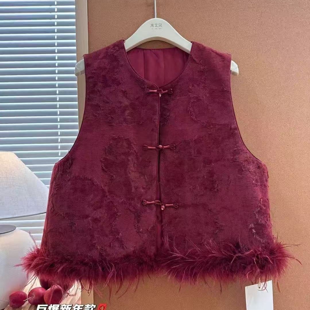 10614秋冬国风重工刺绣宽松百搭马甲女