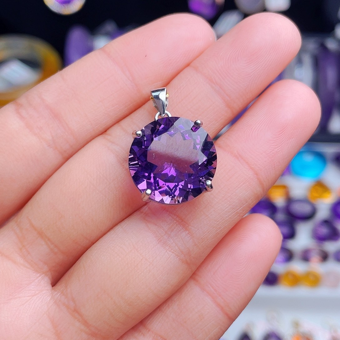 颈饰银S925镶嵌紫晶天然保真