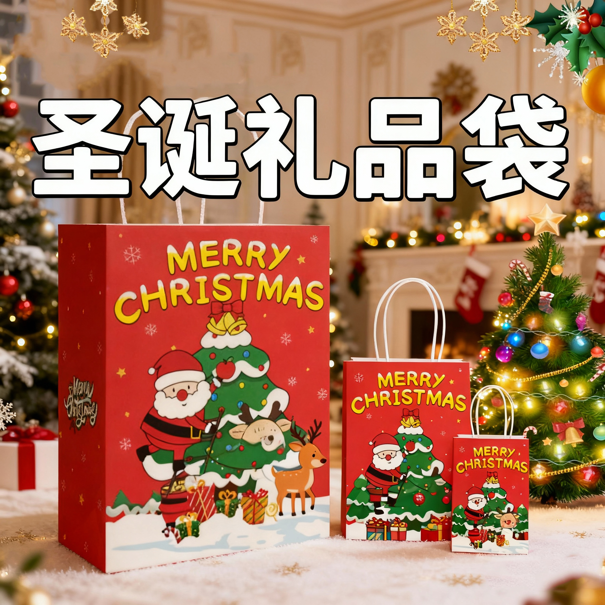 圣诞节礼品袋礼物袋平安夜苹果礼盒糖果手提伴手礼袋包装手提袋