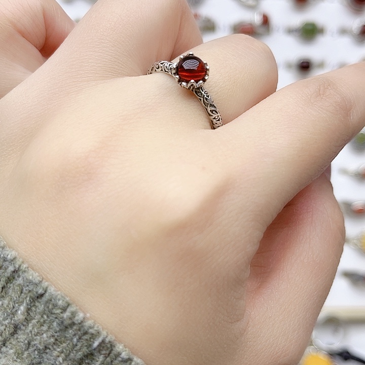 血珀戒指银S925镶嵌天然