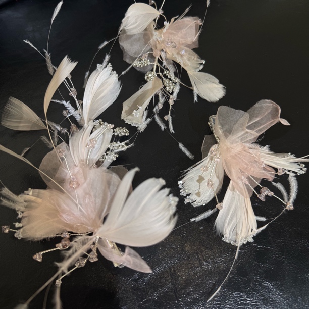 T7043手工串珠羽毛边夹韩式减龄水晶发饰结婚纱晚礼服