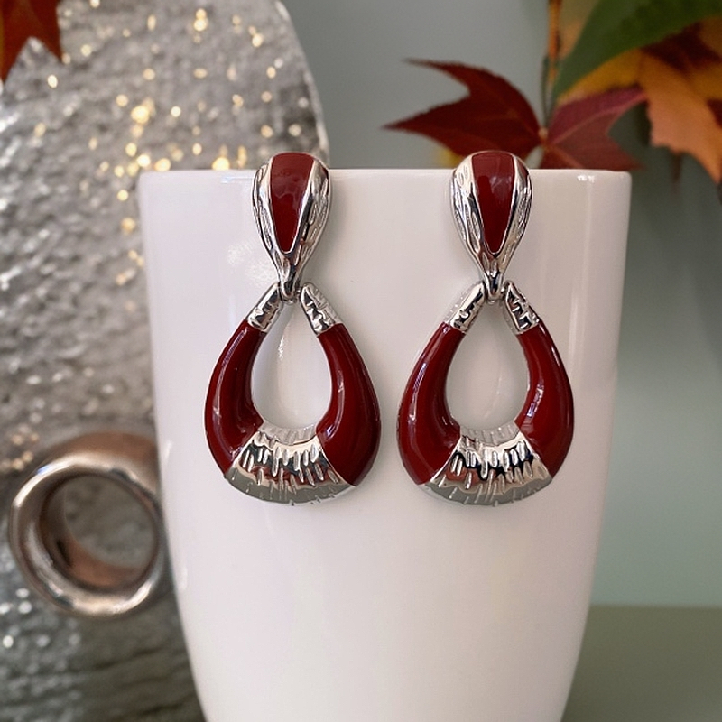 925银耳饰 《七牌银楼》纯银时尚气质百搭红色精美耳坠