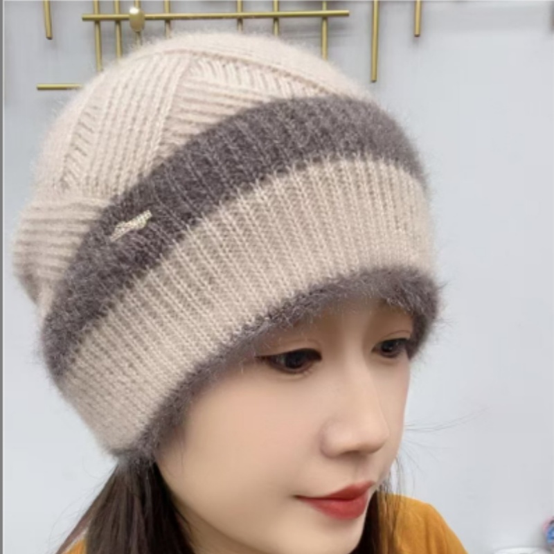 （爆款推荐）秋冬新款时尚百搭双拼针织堆堆帽加厚保暖帽冬天秋冬