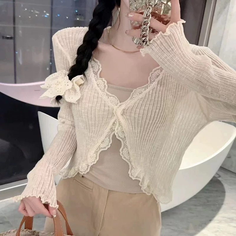 编码035-056新款蕾丝边薄款防晒针织开衫搭配吊带裙