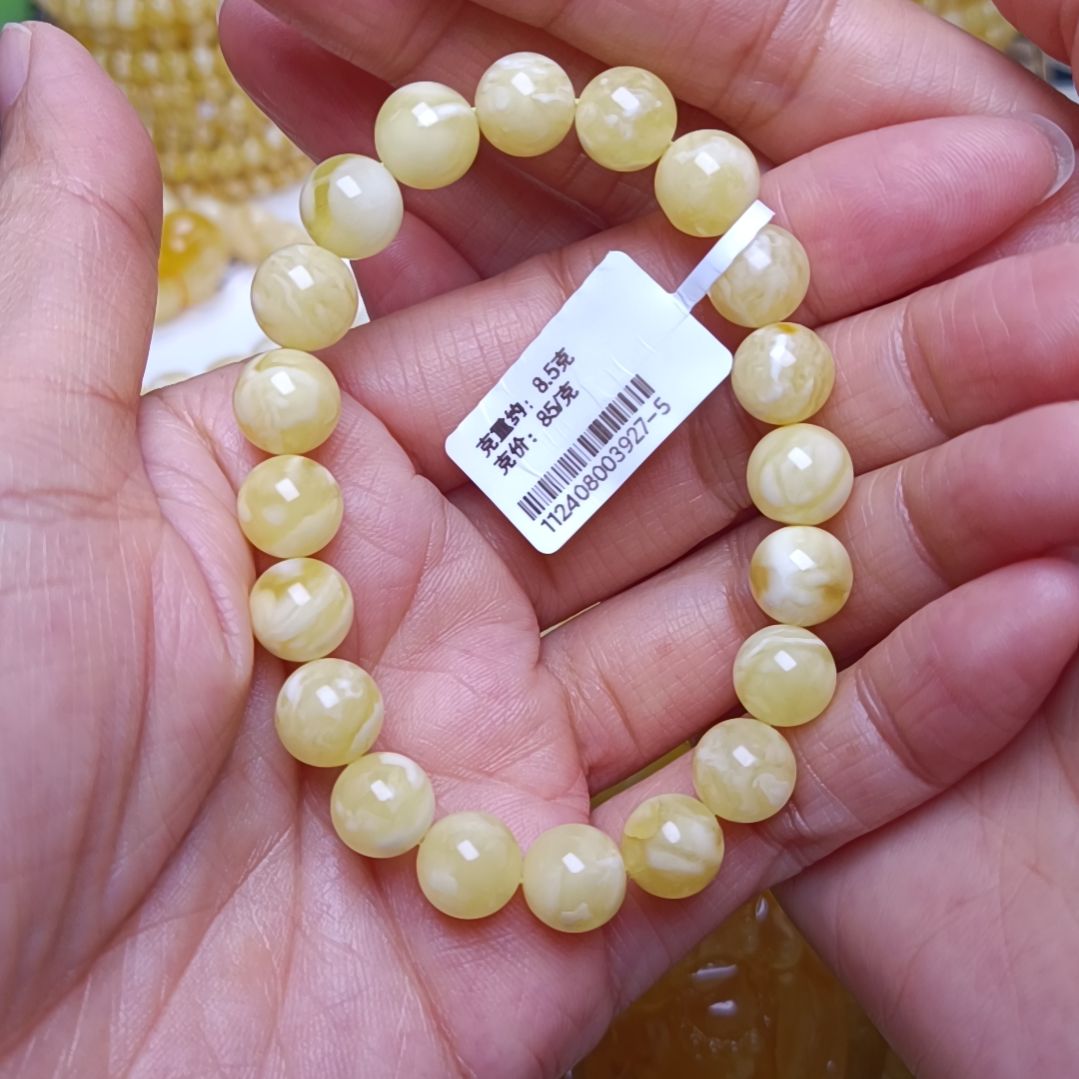 蜜蜡手串未镶嵌俄料蜜蜡白花手串