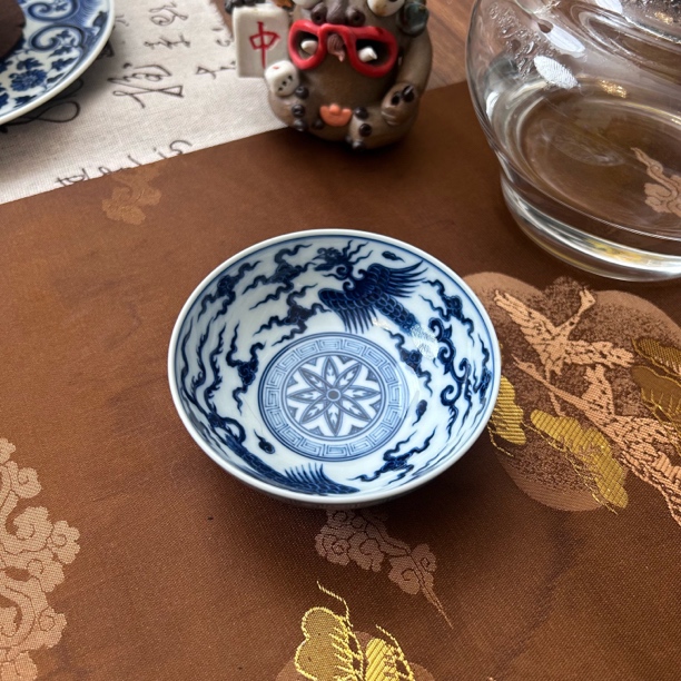 记石柴窑仿明青花双凤普洱杯90ml