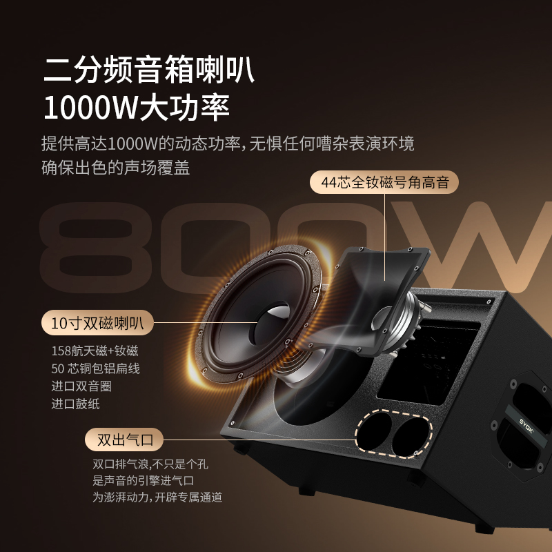 神龙 S10对箱大功率 200种混响模式 5.8G无线内录