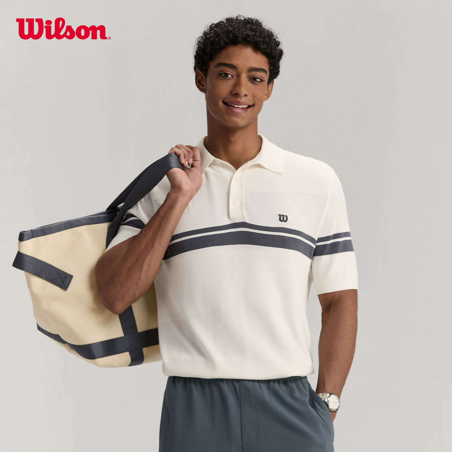 【新款】Wilson威尔胜官方男士休闲毛织经典撞色运动POLO衫WM00563