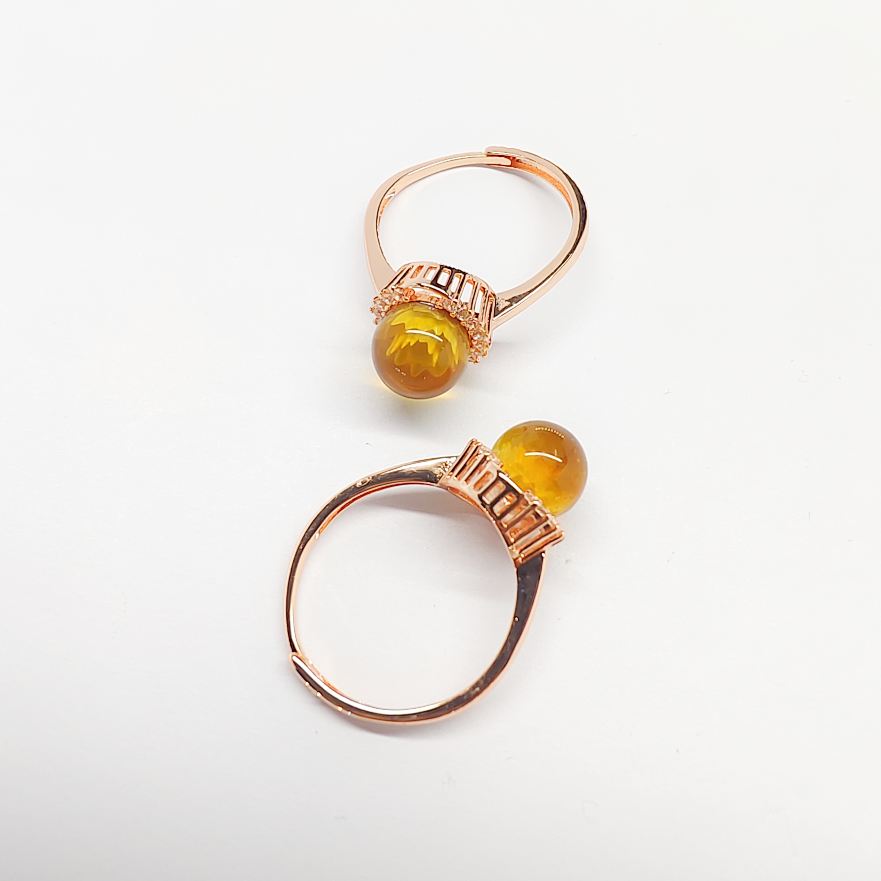 14k包金内雕花琥珀戒指 多样性发一件 X031349