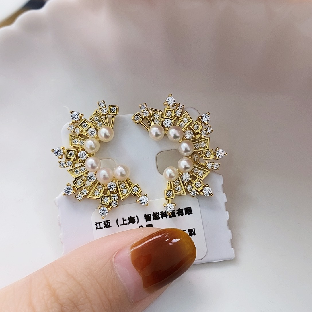 银S925镶嵌拍3发1极光akoya多珠耳饰海水晴****花