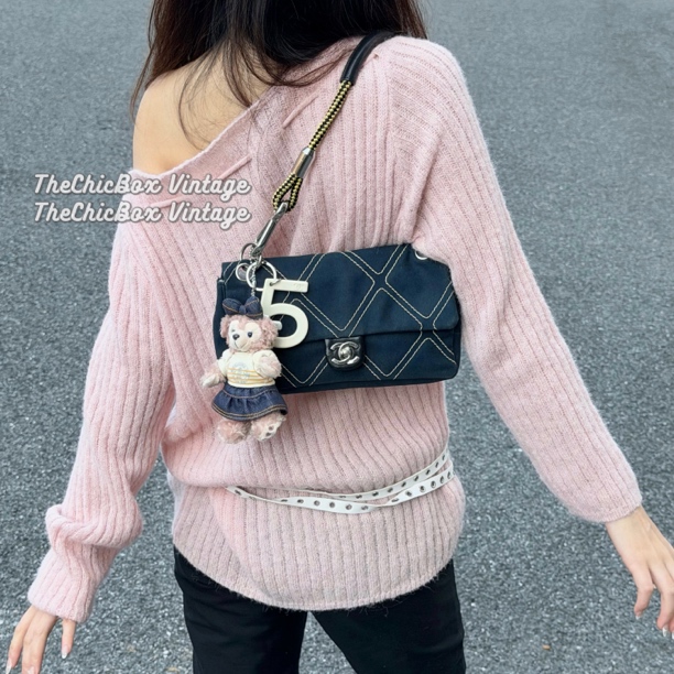 95新 Chanel/香奈儿 只盒/中古牛仔单宁5号cf腋下包